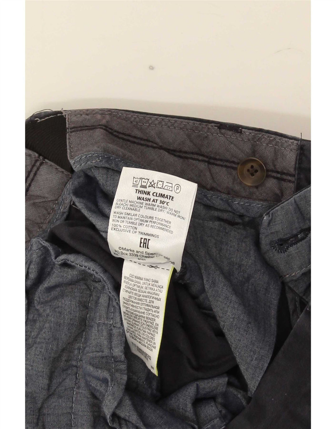 Pantaloni chino regolari da uomo Marks & Spencer W34 L29 cotone blu navy