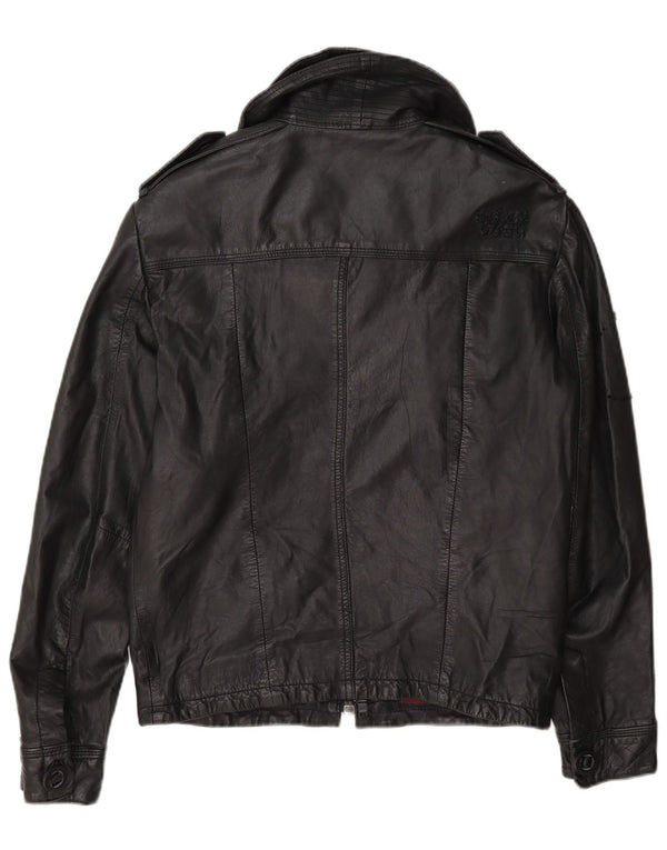 Giacca in pelle militare da donna Superdry UK 10 piccola nera