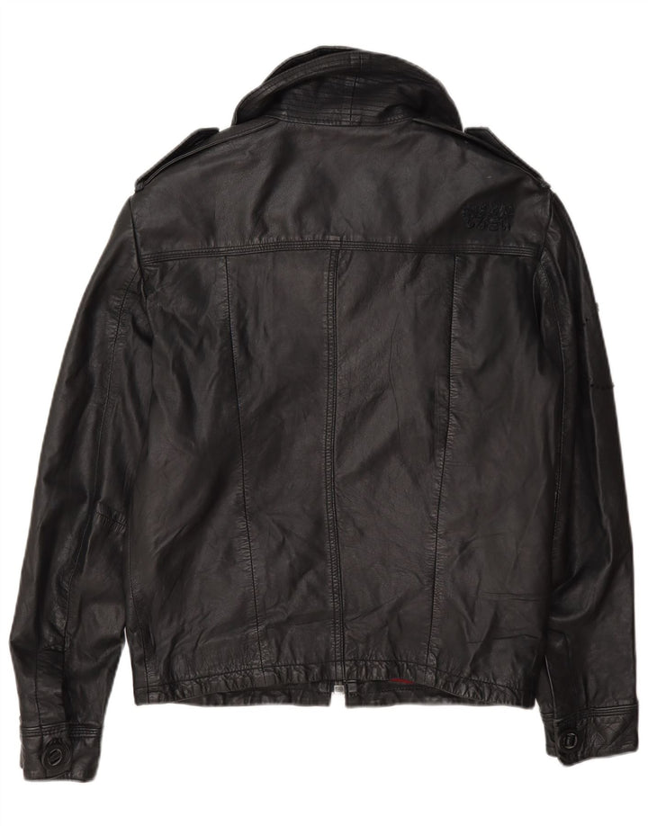 Giacca in pelle militare da donna Superdry UK 10 piccola nera