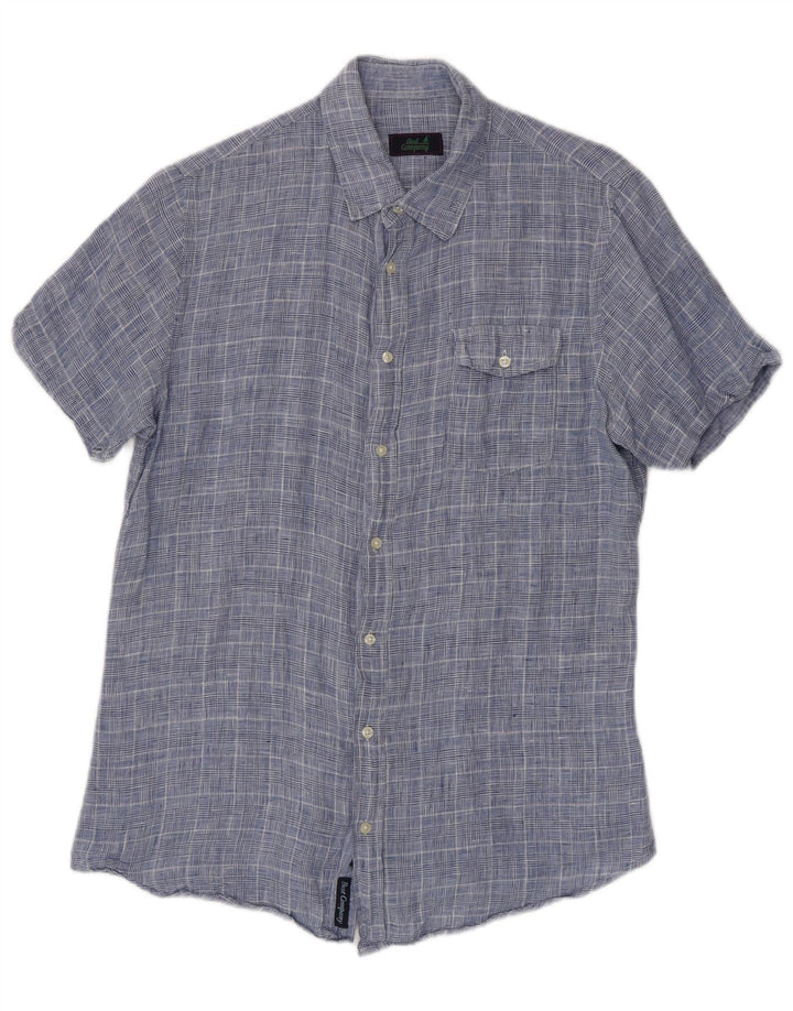 Camicia a maniche corte da uomo Best Company blu medio pied de poule