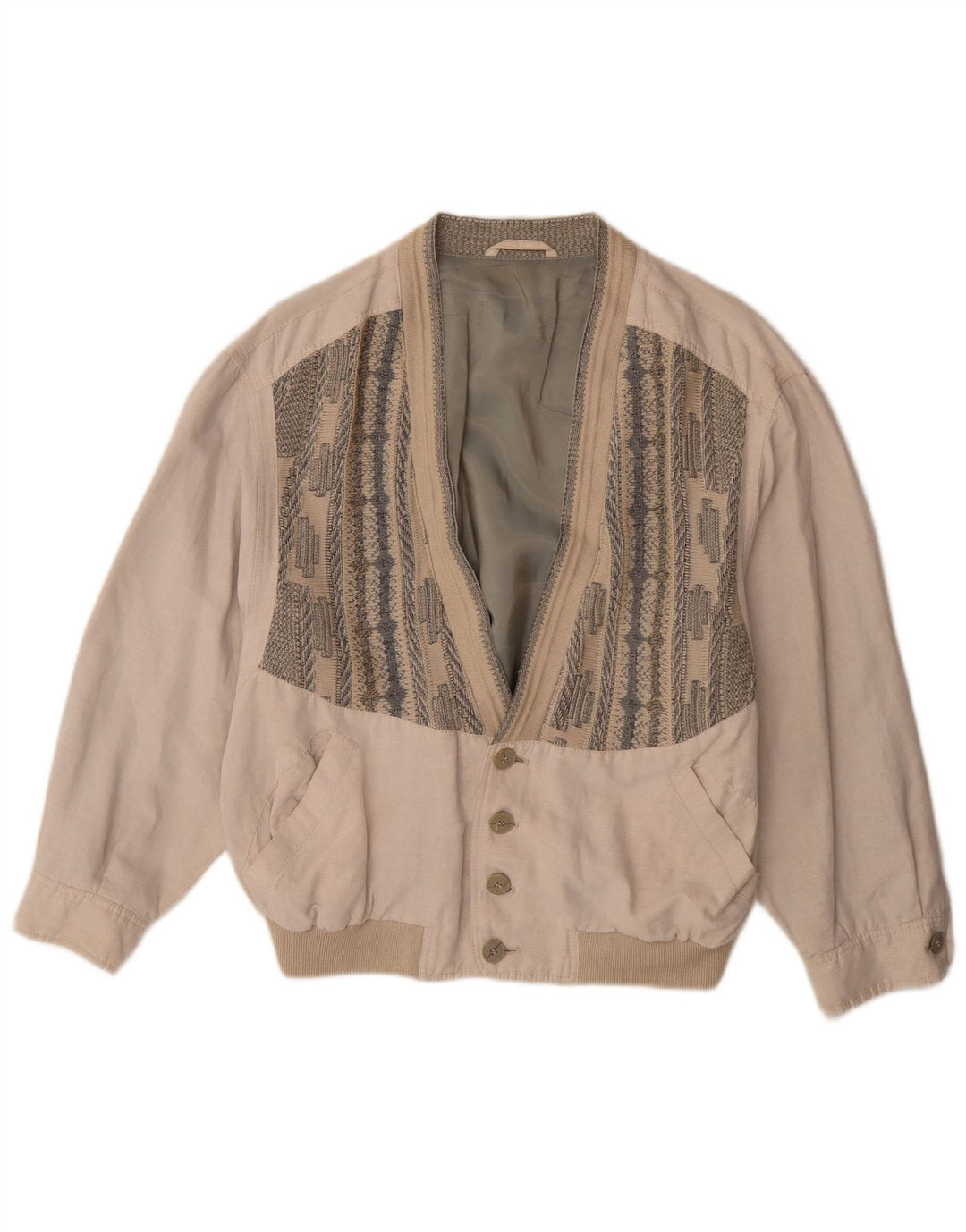 Giubbotto bomber vintage da uomo UK 38 Viscosa geometrica beige medio