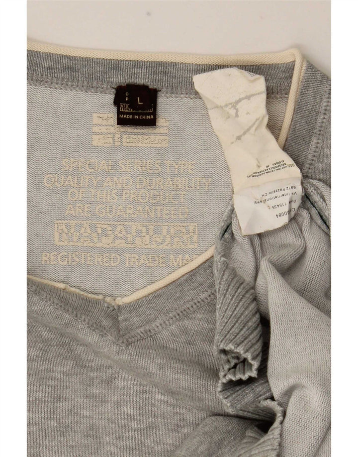 Maglione da uomo con scollo a V Napapijri grande in cotone grigio