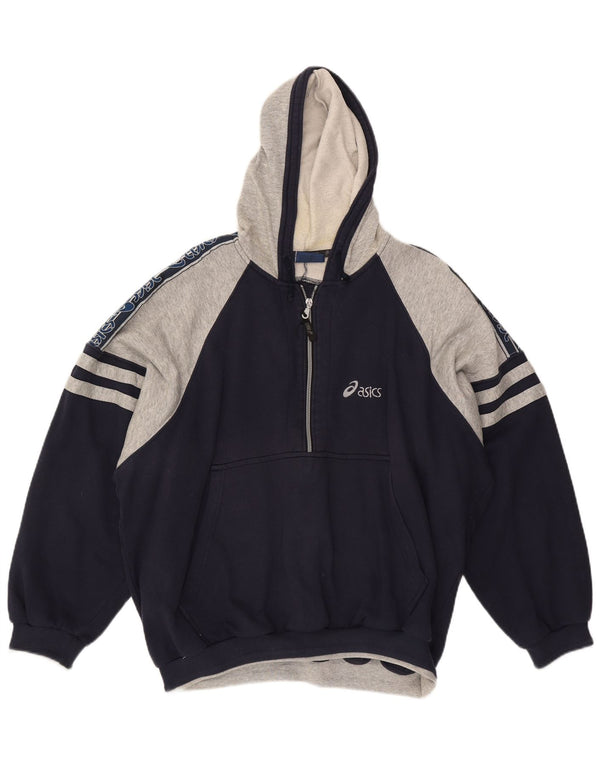 Felpa con cappuccio grafica da uomo Asics con zip e collo, 2XL, colore blu navy