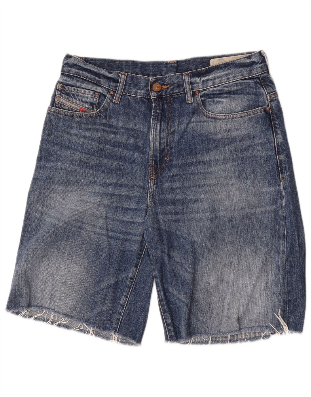 Pantaloncini di jeans invecchiati da uomo Diesel W29 piccoli in cotone blu