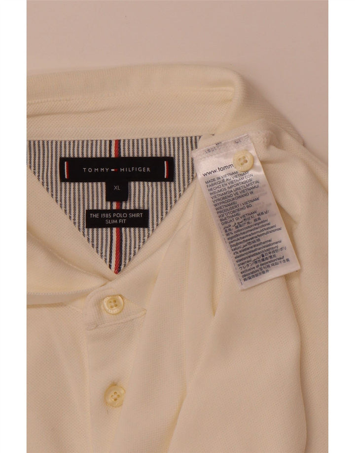 TOMMY HILFIGER Polo da uomo slim fit XL in cotone bianco sporco
