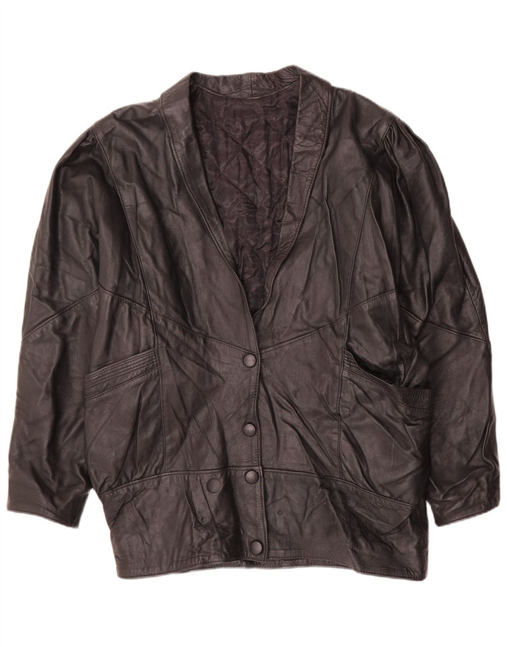 Giacca in pelle oversize da donna vintage UK 14 in pelle nera media