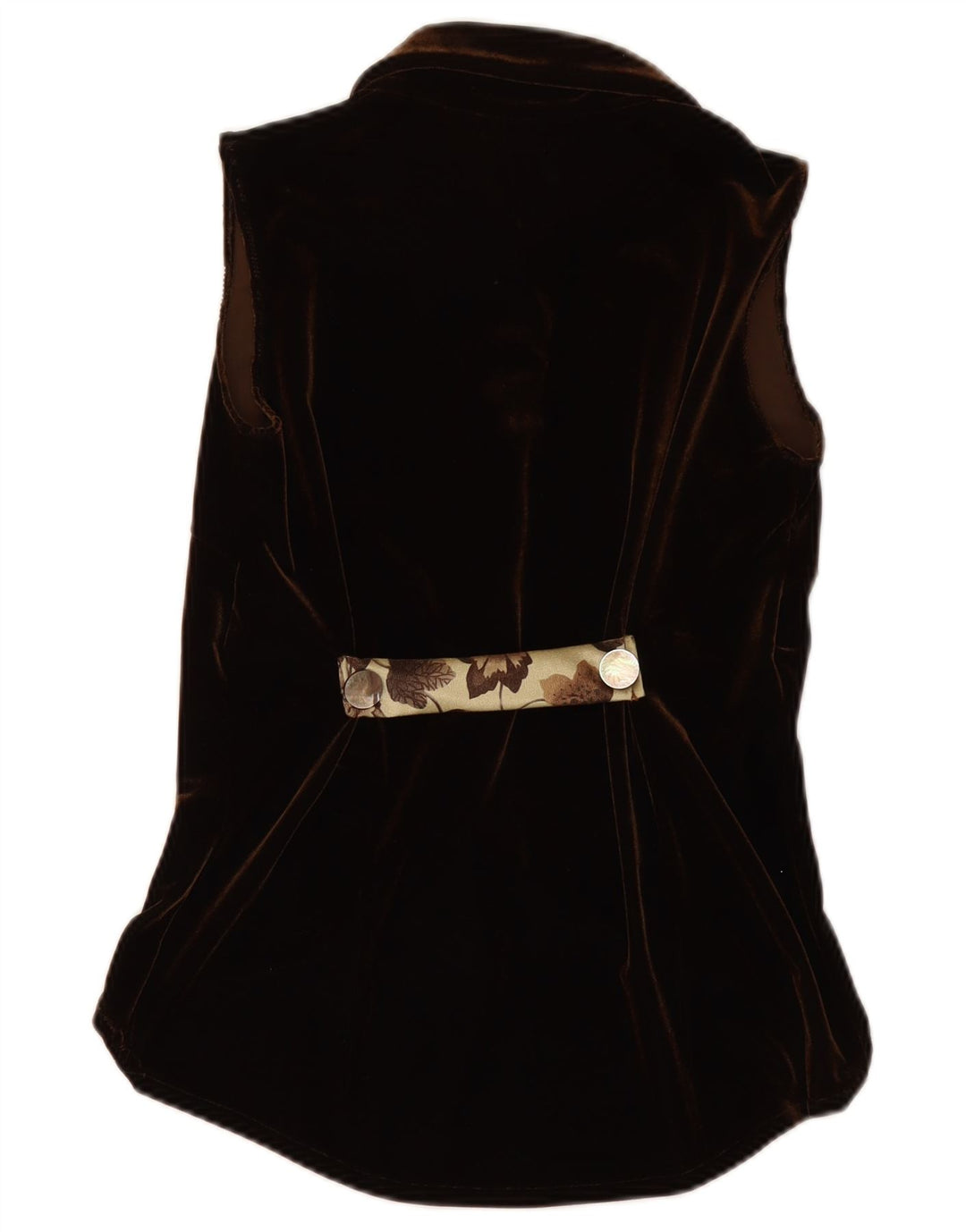 Camicetta senza maniche in velluto da donna VINTAGE UK 12 Marrone medio floreale