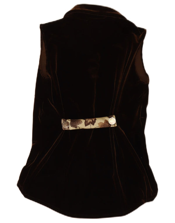 Camicetta senza maniche in velluto da donna VINTAGE UK 12 Marrone medio floreale