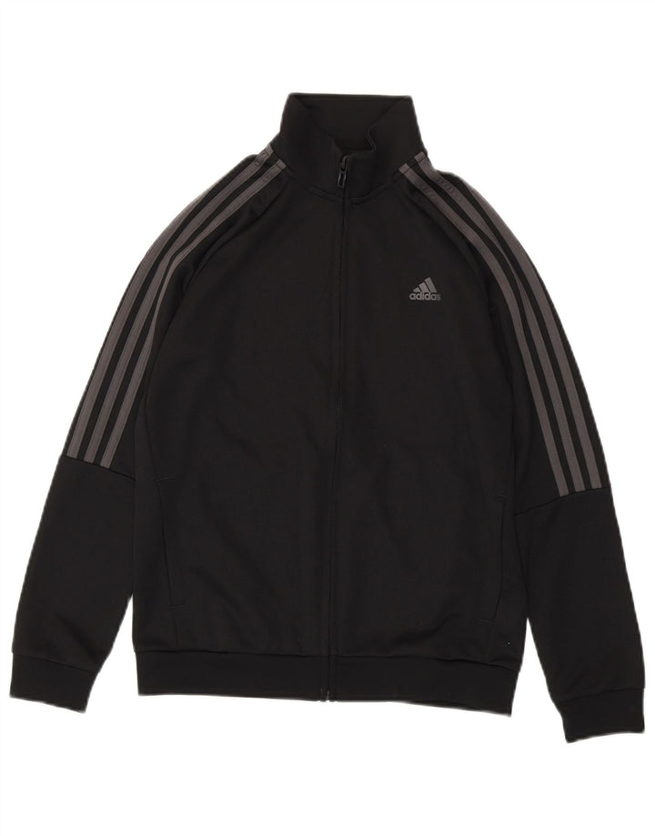 ADIDAS Boys Aeroready Tracksuit Top Jacket 11-12 Years Black Polyester