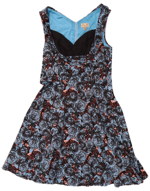 Lindy Bop Abito da donna senza maniche a trapezio UK 18 XL Cotone floreale blu