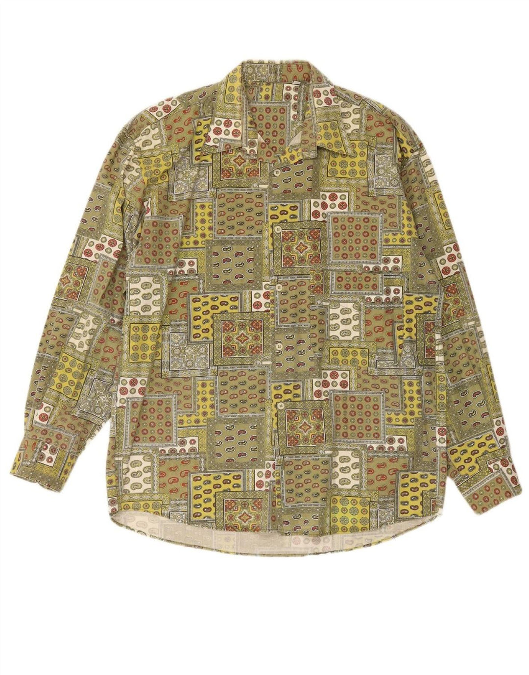 VINTAGE Mens Shirt XL Green Patchwork Cotton Vintage Vintage and Second-Hand Vintage from Messina Hembry 