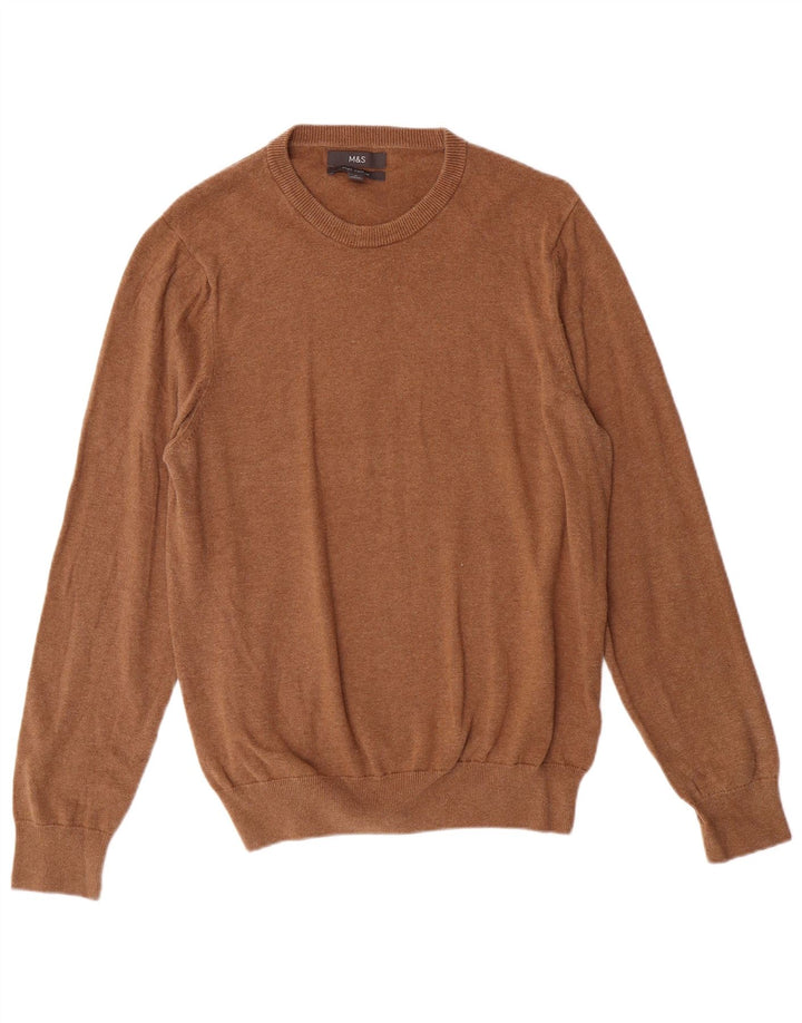 Maglione maglione girocollo da uomo Marks & Spencer in cotone marrone medio