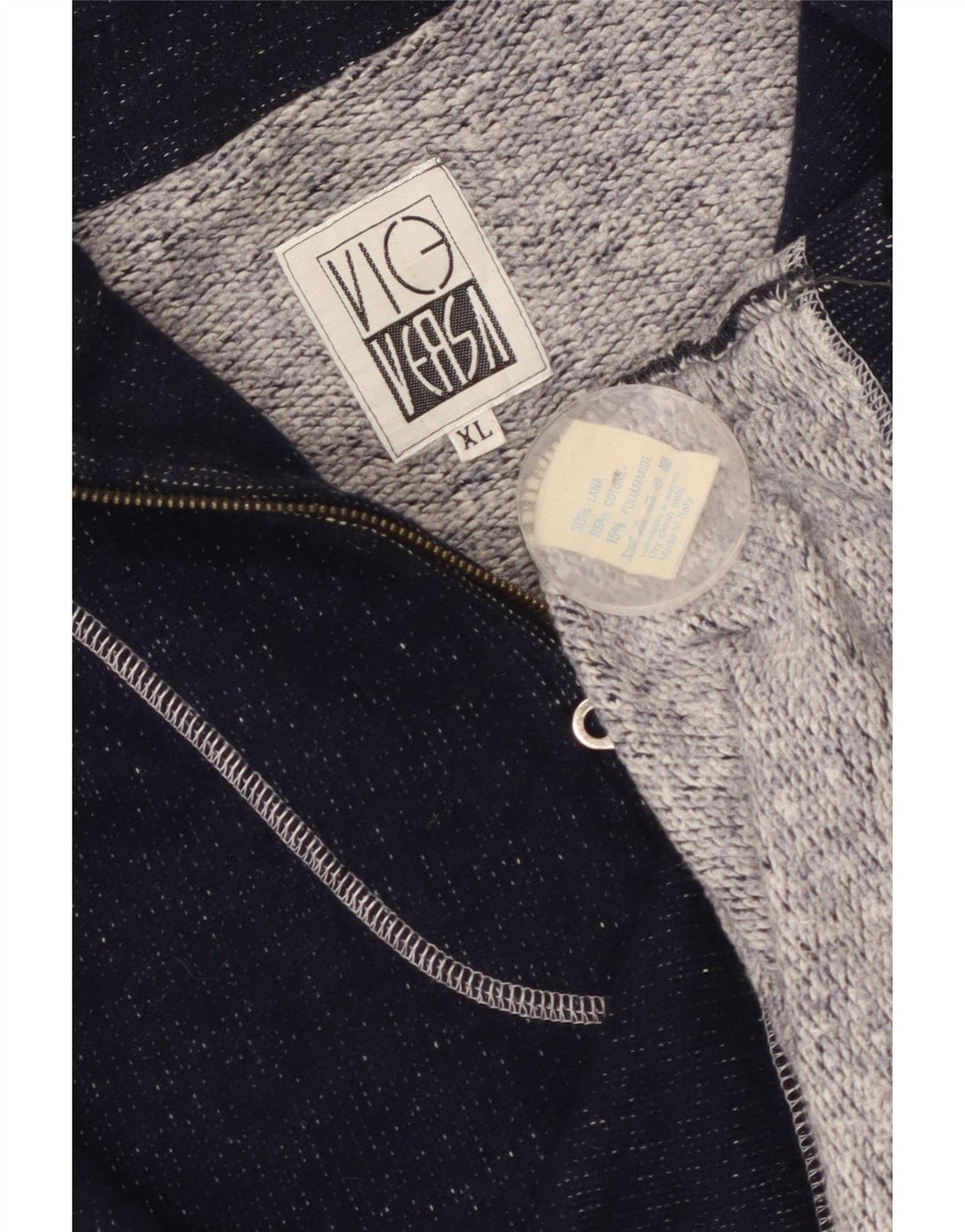 Felpa vintage da uomo con zip e collo maglione XL in lana blu navy