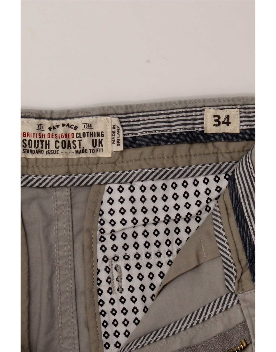 Pantaloncini chino da uomo Fat Face grandi W34 cotone grigio