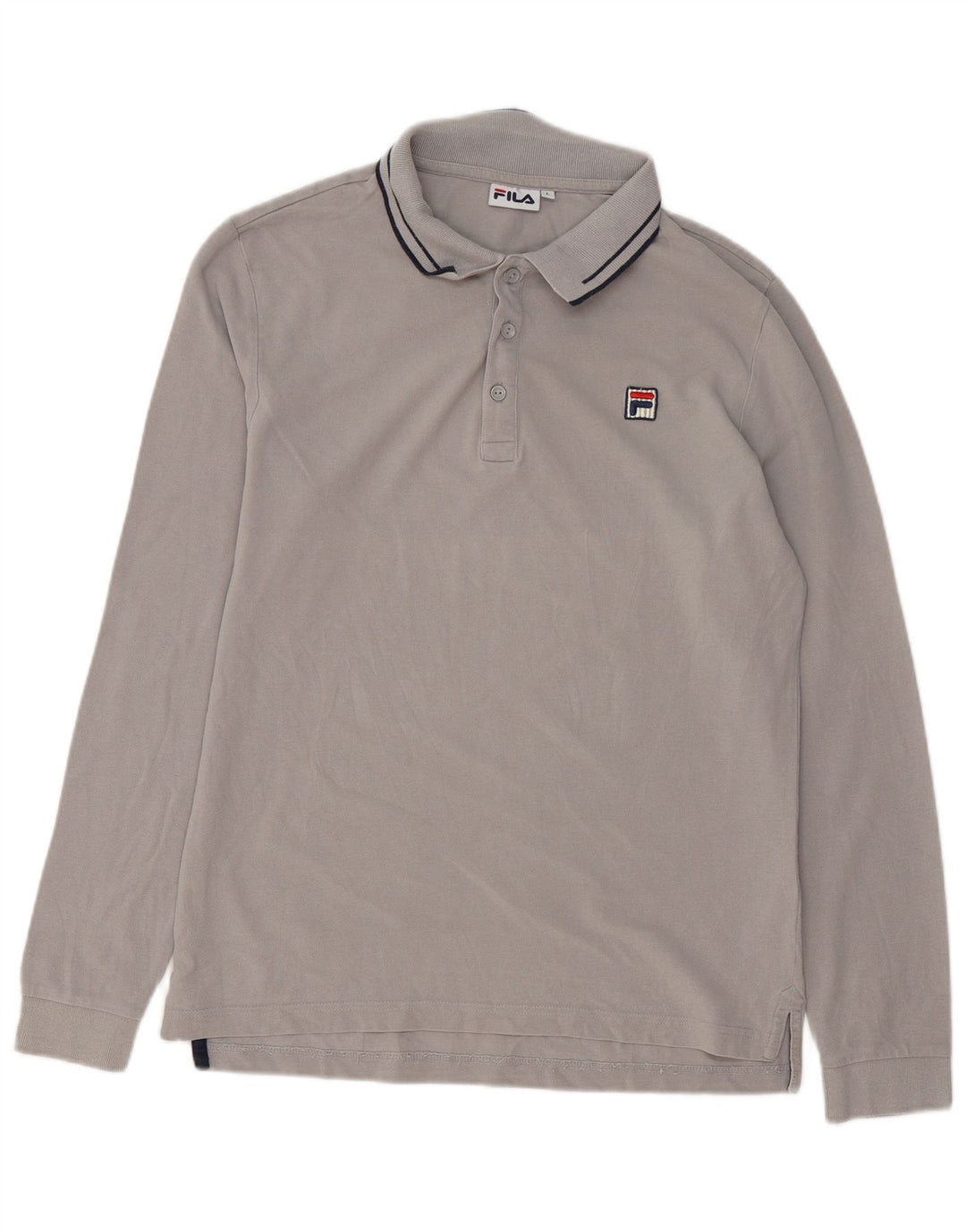 Polo da uomo a maniche lunghe Fila Large in cotone grigio