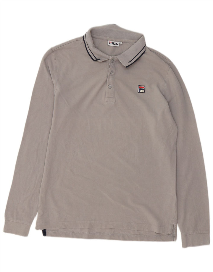 Polo da uomo a maniche lunghe Fila Large in cotone grigio