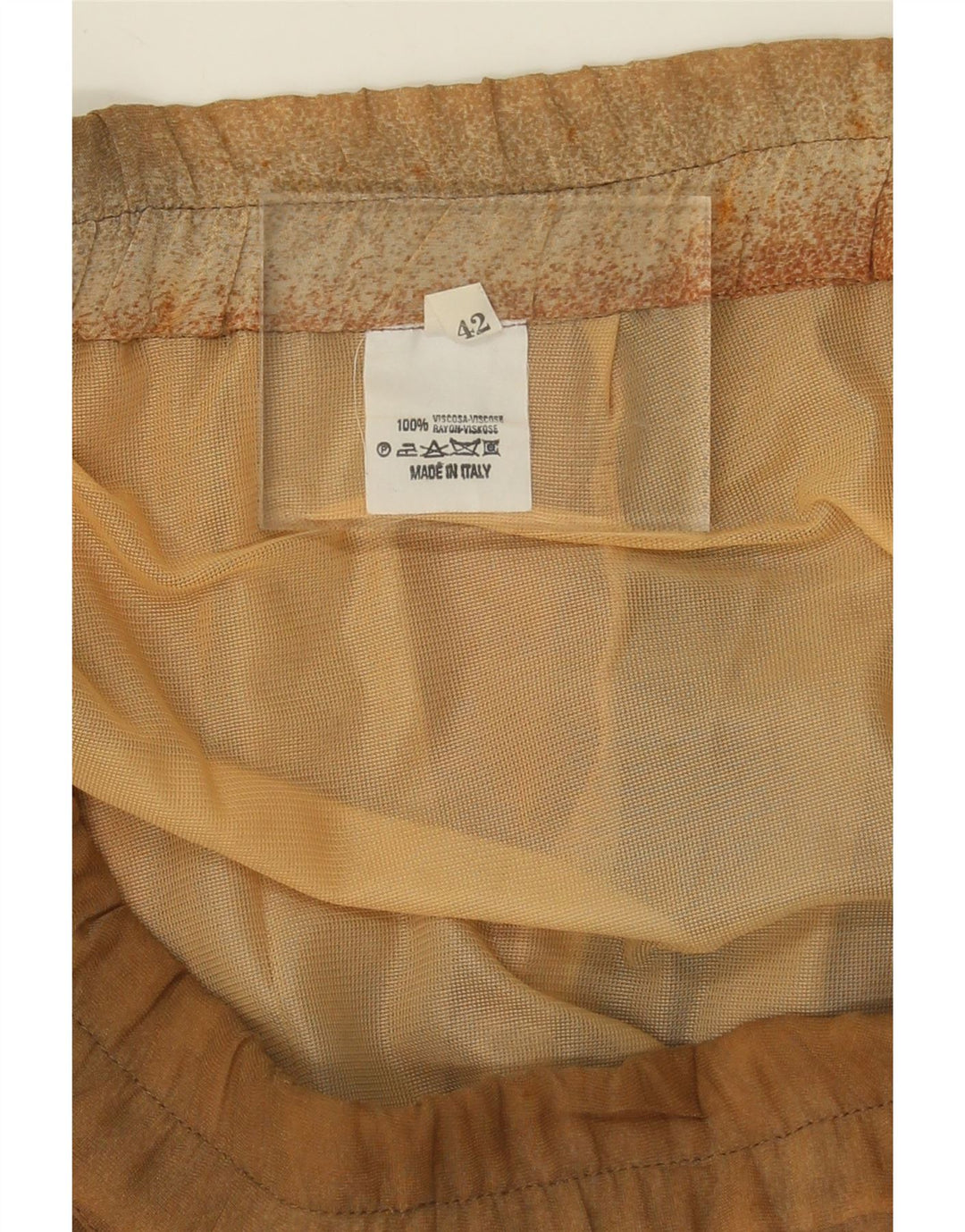 VINTAGE Womens Pleated Skirt IT 42 Medium W34 Brown Striped Viscose Vintage Vintage and Second-Hand Vintage from Messina Hembry 