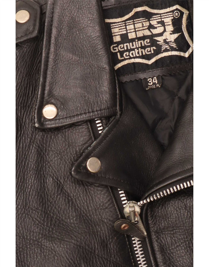 Prima giacca da motociclista in pelle da uomo UK 34 XS nera