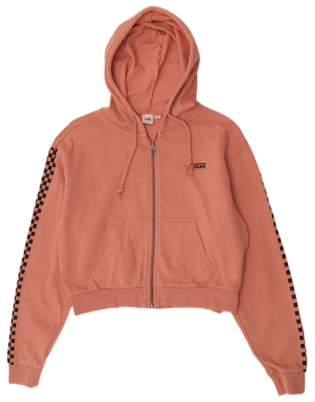 Felpa con cappuccio e zip corta oversize da donna di Vans UK 10 Small Pink Check