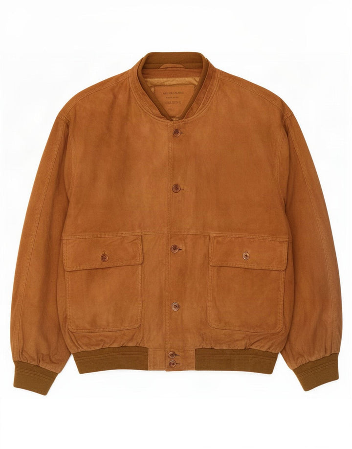 Giubbotto bomber vintage in pelle scamosciata da uomo IT 58 4XL in pelle marrone