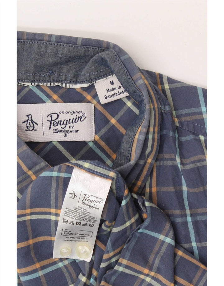 Penguin Camicia a maniche corte da uomo in cotone a quadri blu medio