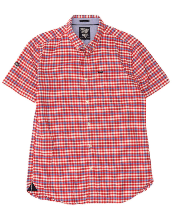 Camicia a maniche corte da uomo Superdry Large in cotone a quadretti rossi