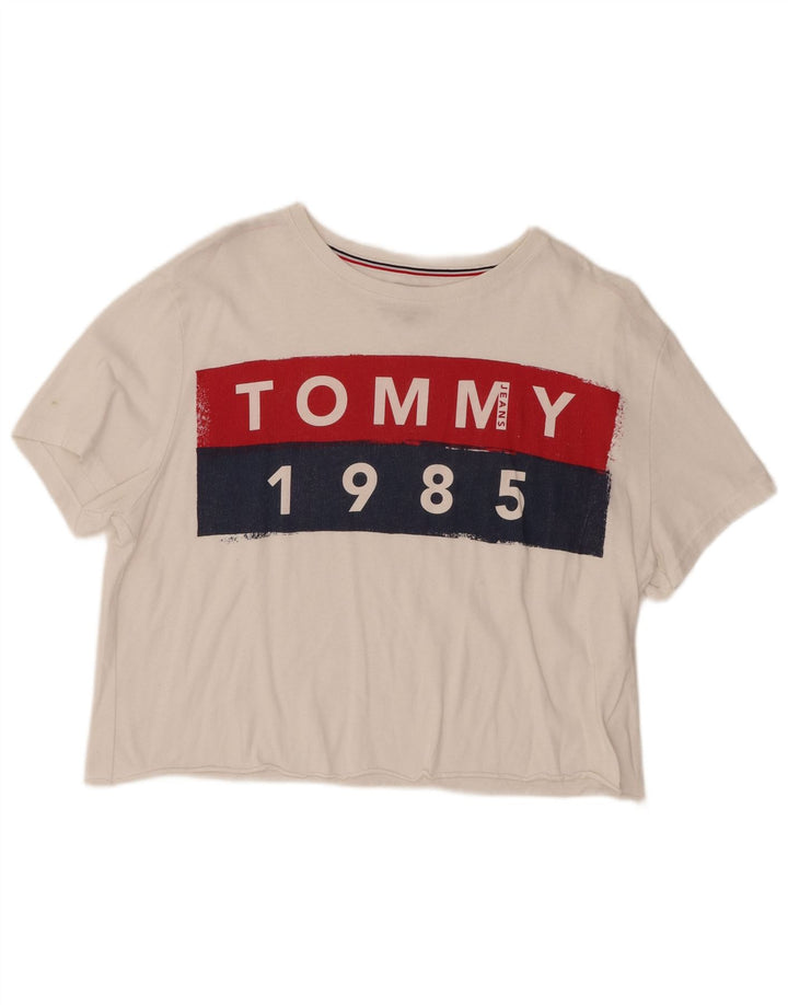 TOMMY HILFIGER T-shirt grafica corta da donna Top UK 16 Large Bianco