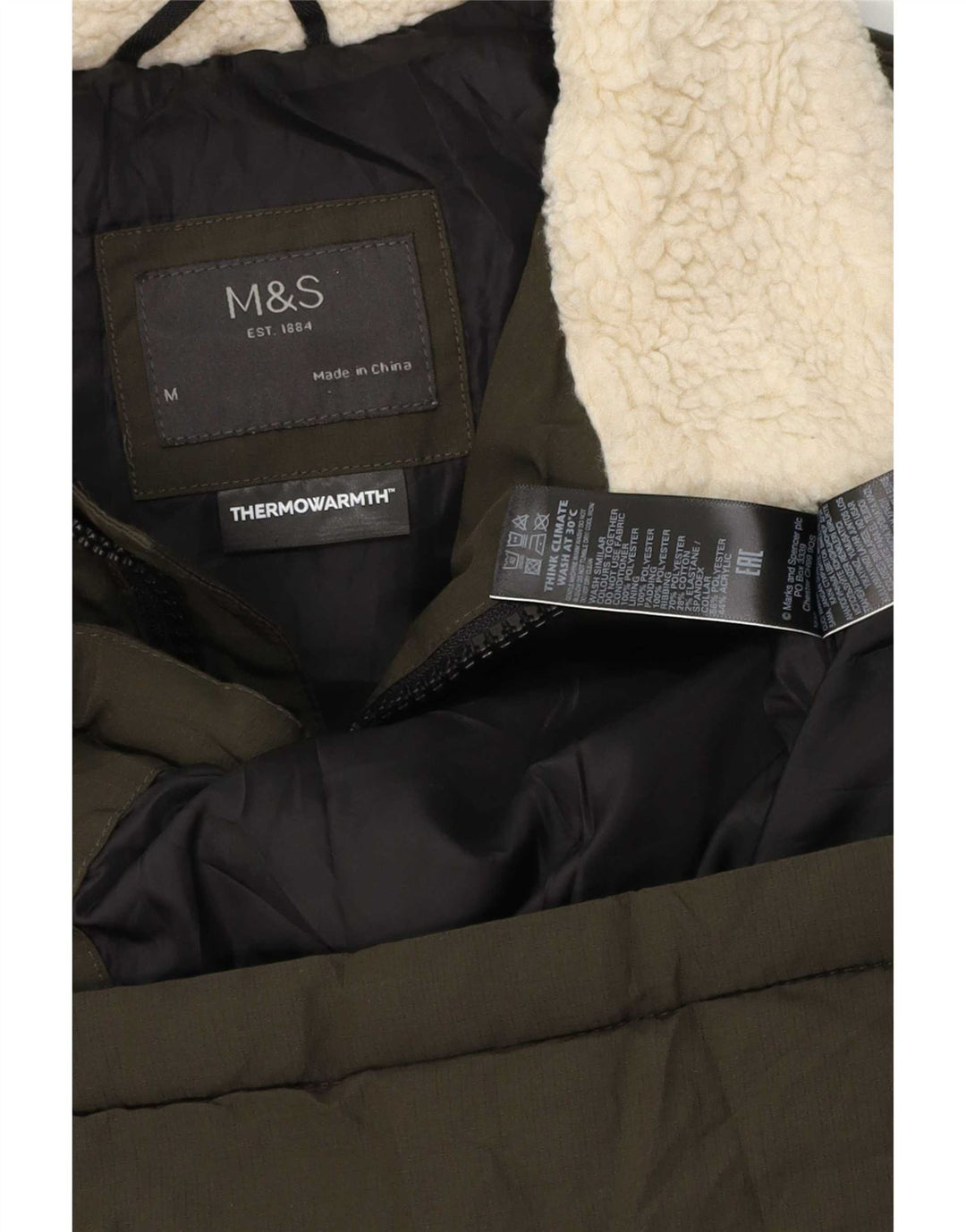 Giacca imbottita da uomo Marks & Spencer UK 38 Poliestere color block color kaki medio