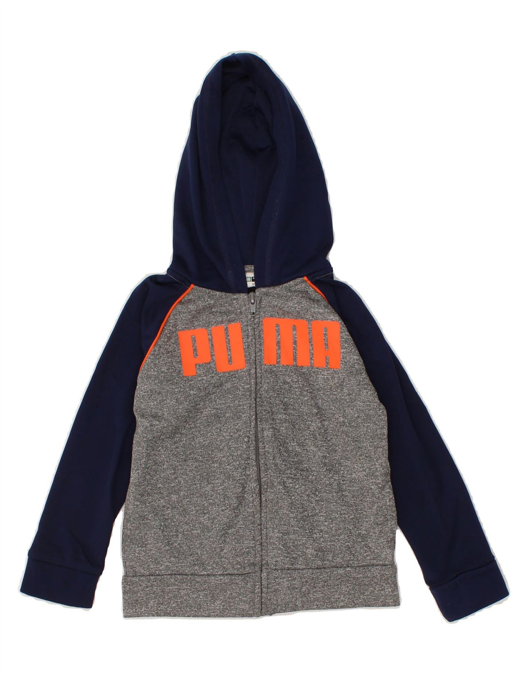 PUMA Boys Graphic Zip Hoodie Sweater 3-4 Years Grey Colourblock Polyester Vintage Puma and Second-Hand Puma from Messina Hembry 