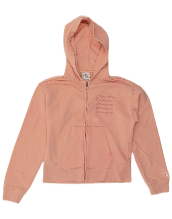Felpa con cappuccio e zip grafica Champion per ragazze, 11-12 anni, grande in cotone rosa