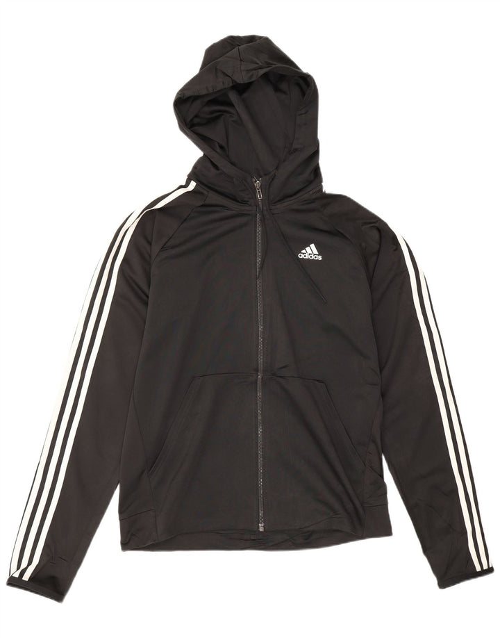 Maglione con cappuccio e zip Adidas da uomo in poliestere nero medio
