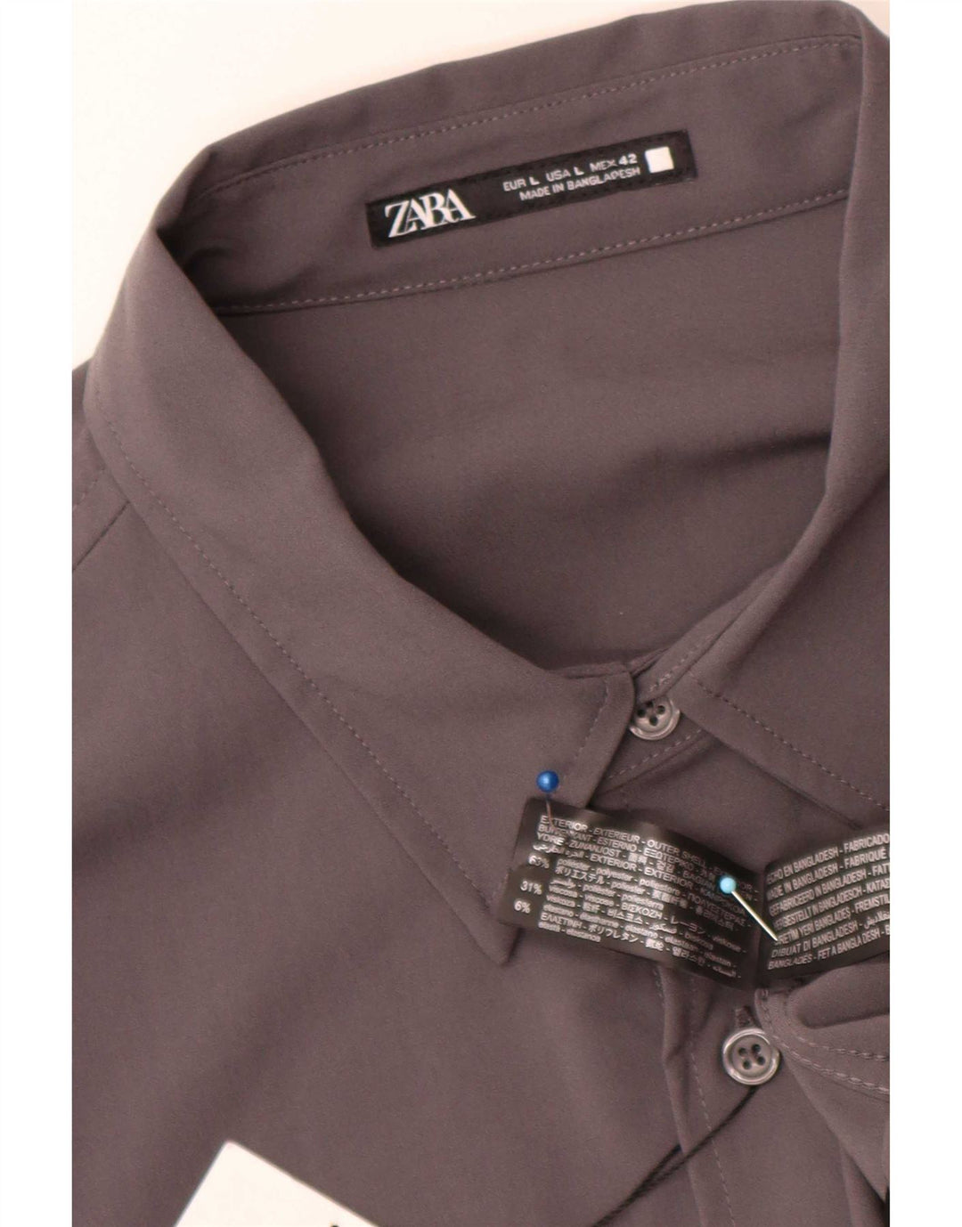 Camicia Zara da uomo grande in poliestere color block grigio