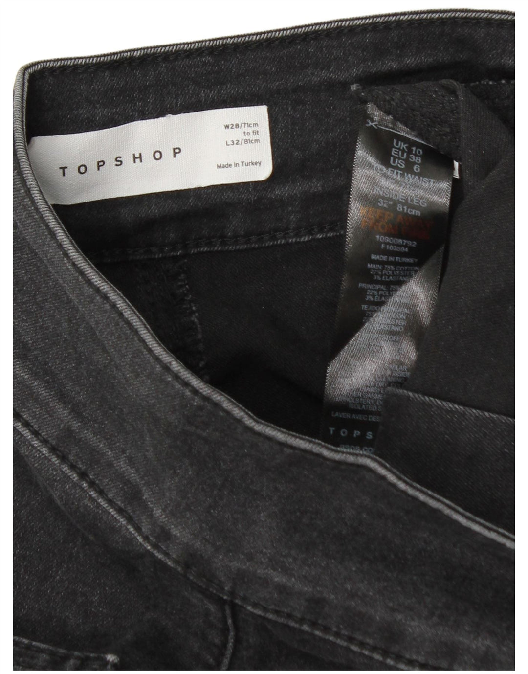 Jeans svasati da donna Topshop W28 L32 cotone grigio