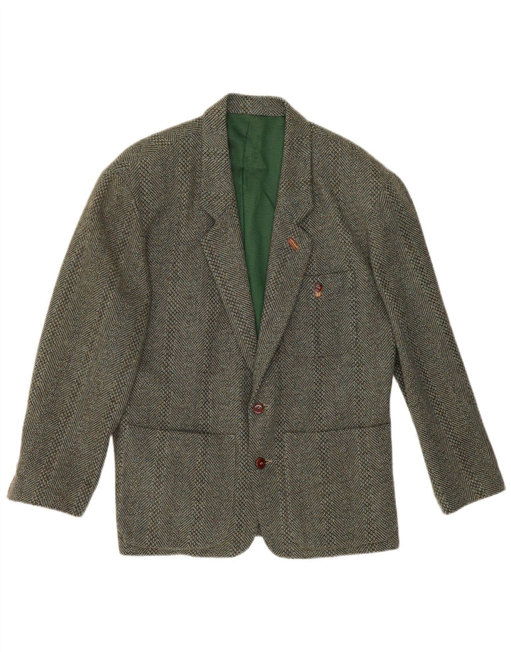 Giacca blazer vintage da uomo a 2 bottoni UK 38 in lana a righe verde medio