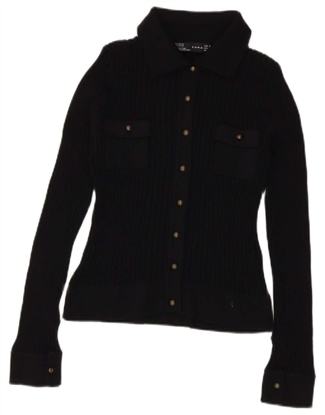 Camicetta corta in maglia da donna Zara UK 12 Rayon nero medio
