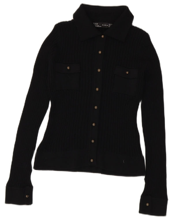 Camicetta corta in maglia da donna Zara UK 12 Rayon nero medio