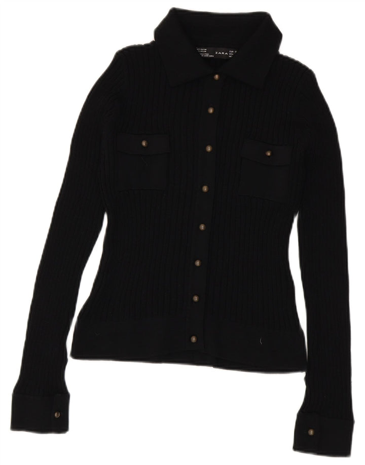 Camicetta corta in maglia da donna Zara UK 12 Rayon nero medio