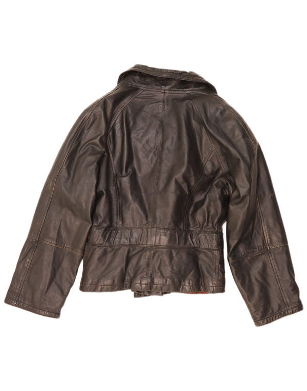 Giacca in pelle da donna vintage UK 14 in pelle nera media
