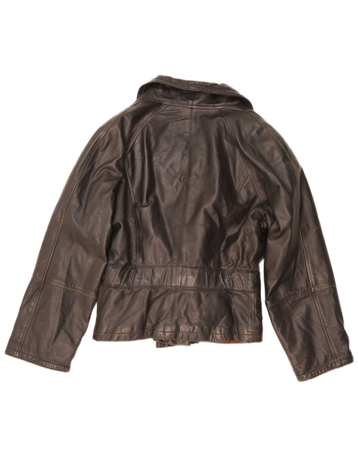 Giacca in pelle da donna vintage UK 14 in pelle nera media