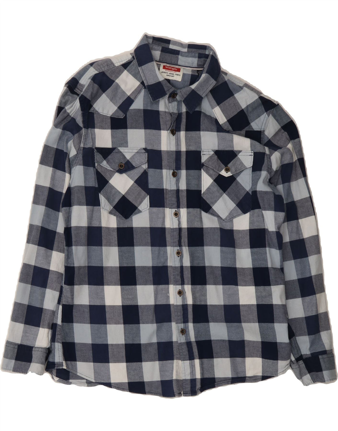WRANGLER Mens Flannel Shirt Large Navy Blue Check Cotton Vintage Wrangler and Second-Hand Wrangler from Messina Hembry 