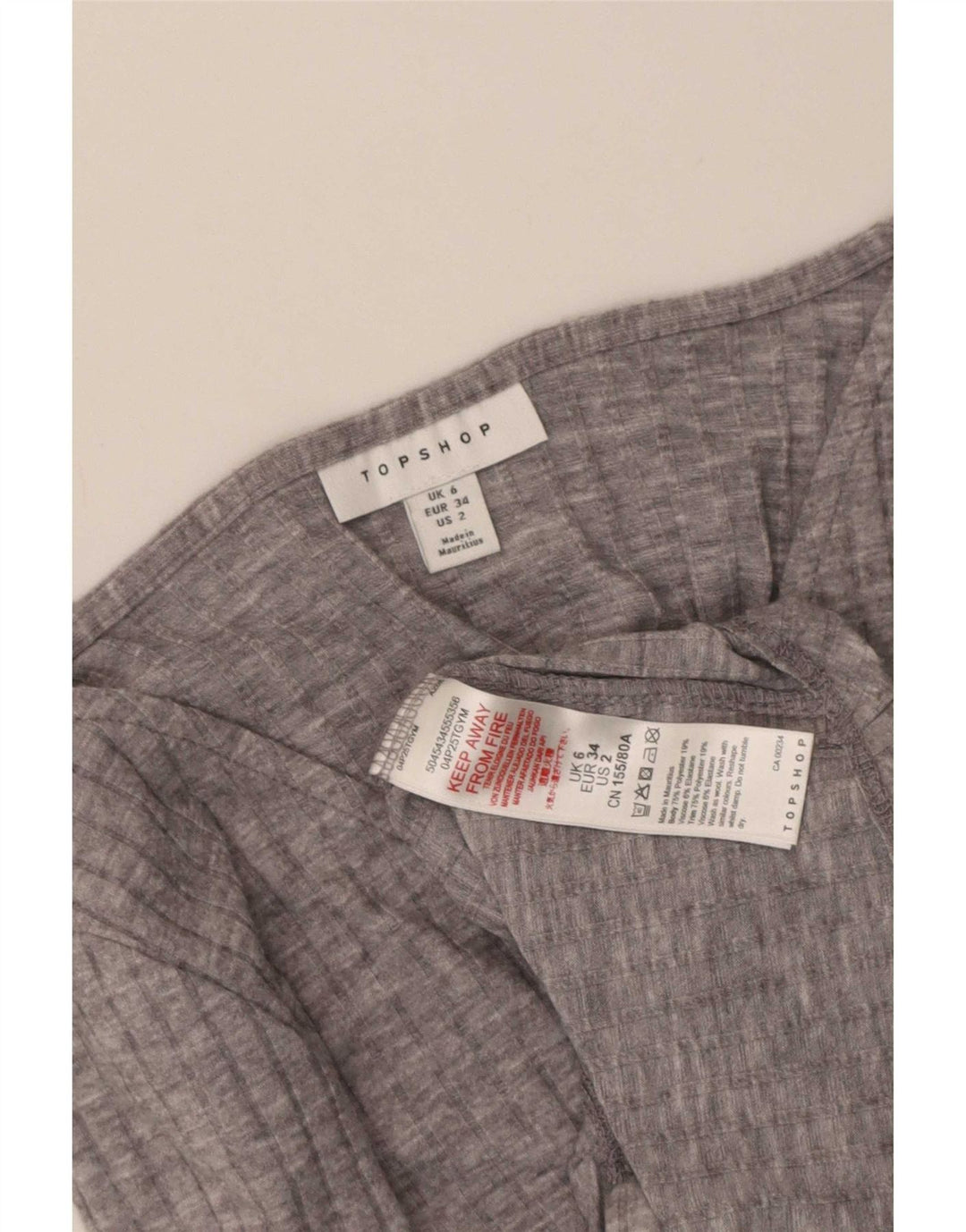 Topshop Top corto da donna a maniche lunghe UK 6 XS poliestere grigio