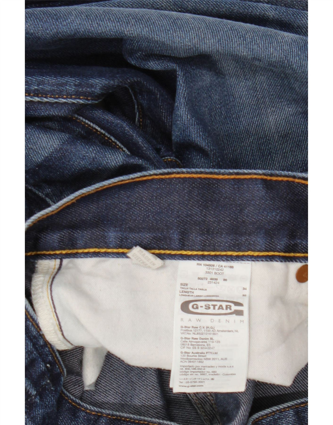 Jeans G-Star da uomo 3301 Bootcut W34 L32 cotone blu