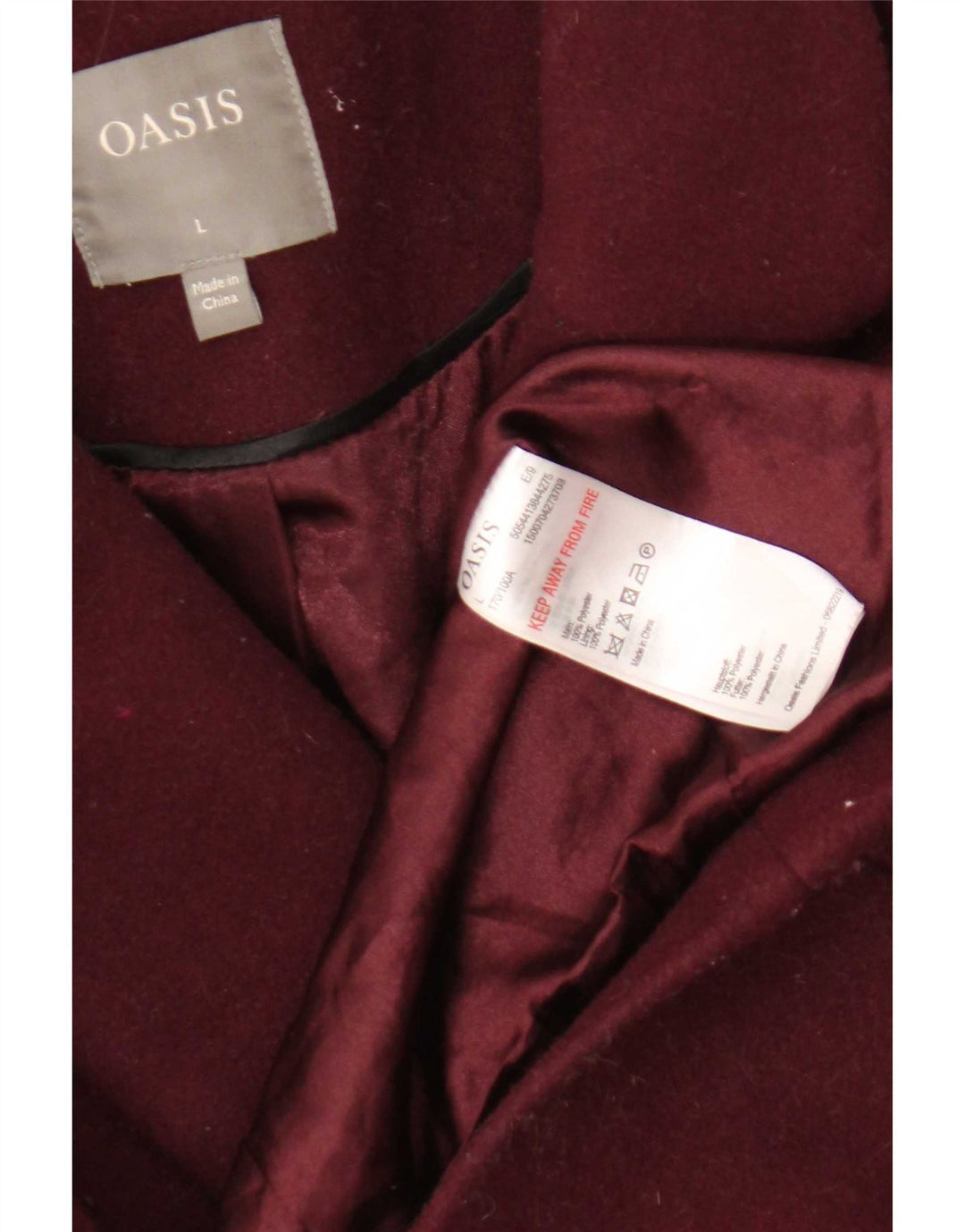 Cappotto doppiopetto da donna Oasis UK 16 Large Bordeaux Poliestere