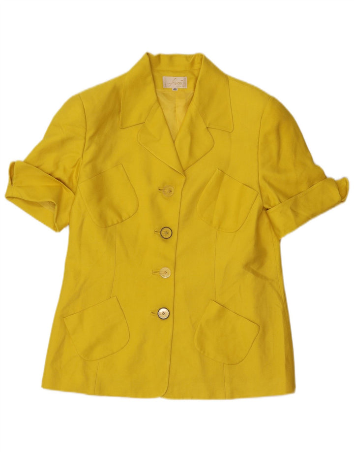 Set gonna vintage da donna a 4 bottoni in 2 pezzi IT 46 grande W32 seta gialla