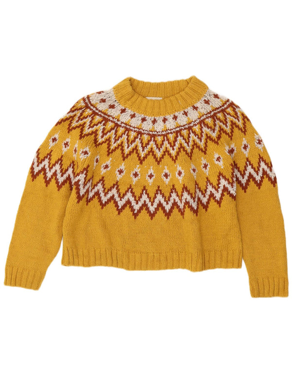 Maglione maglione girocollo corto da donna Topshop UK 14 Large Yellow Fair Isle