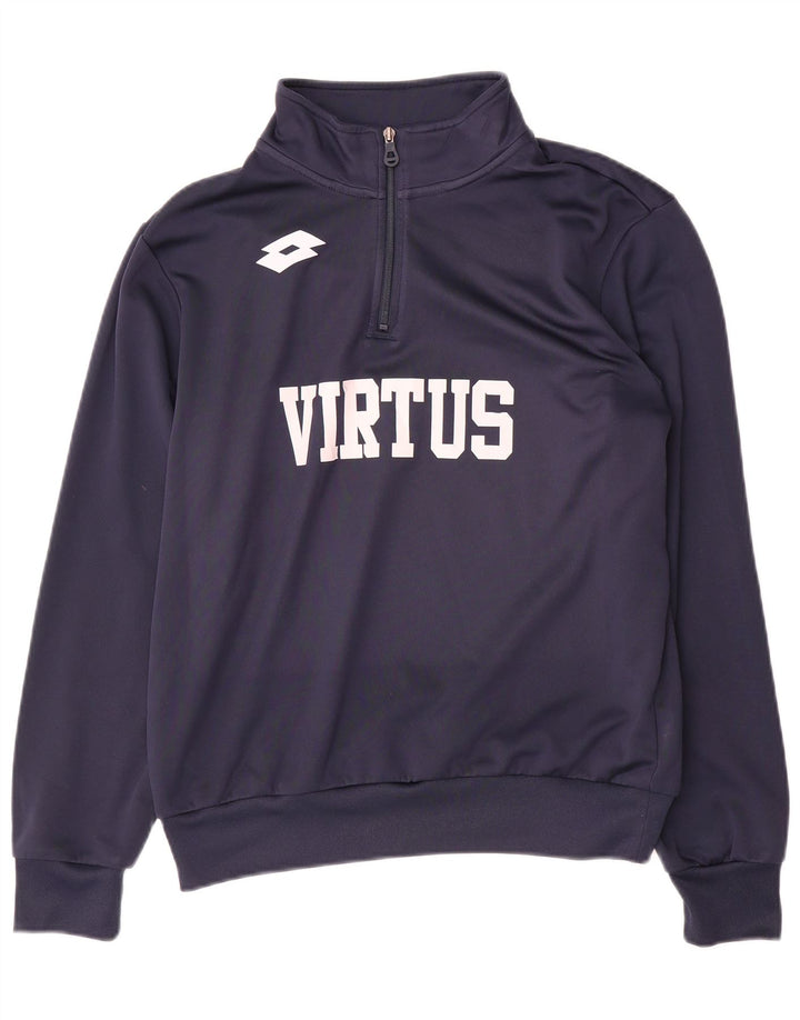Felpa da uomo con collo con zip grafica Lotto Maglione medio blu navy in poliestere