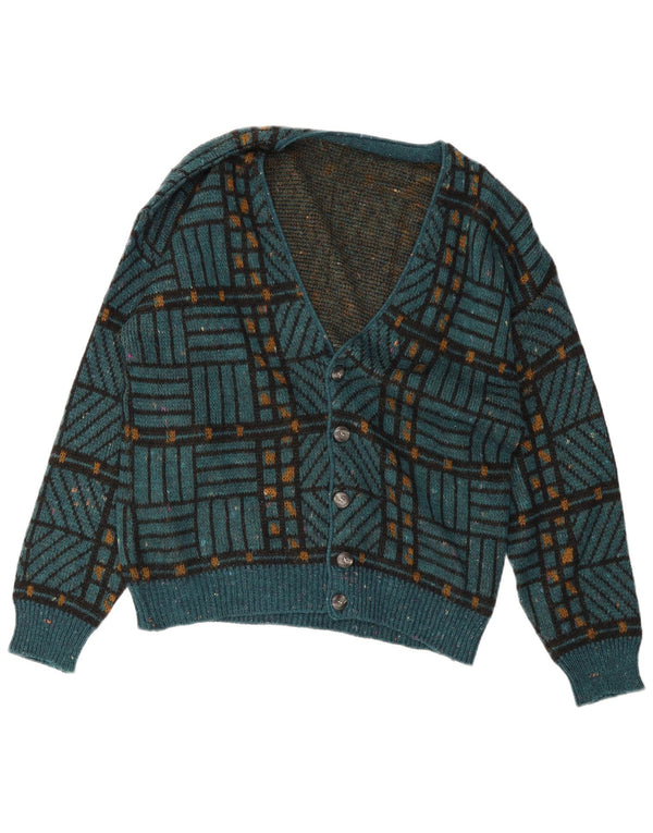 Maglione cardigan oversize da donna vintage UK 18 XL verde geometrico