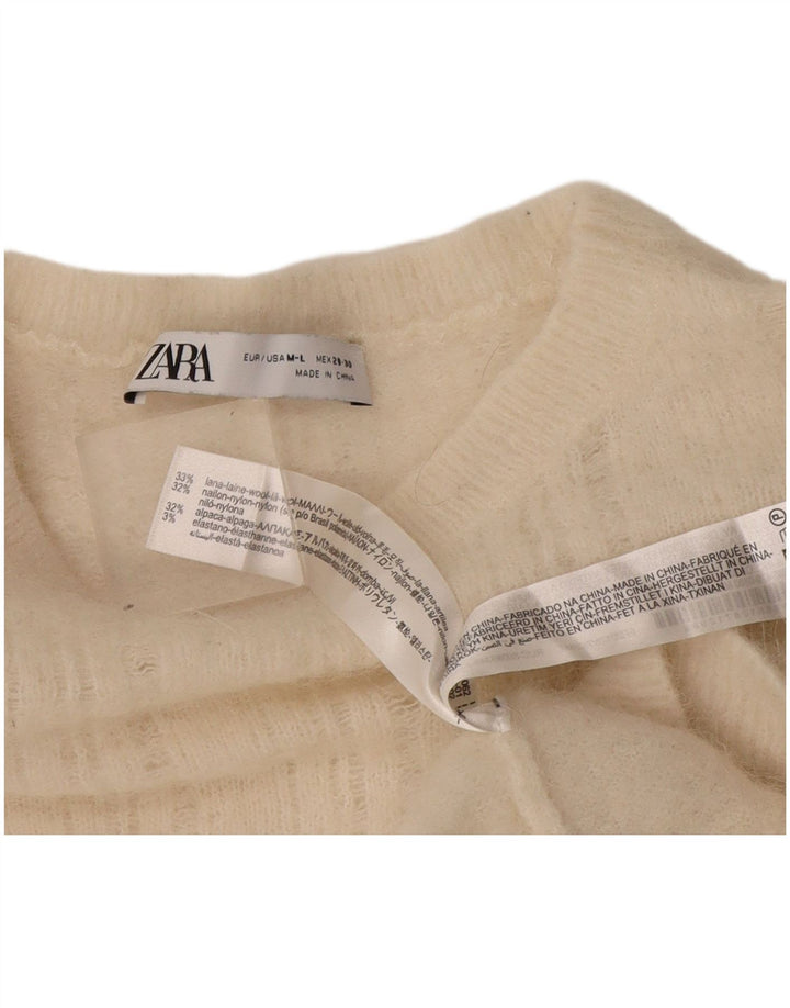 Maglione maglione con scollo a barca da donna Zara UK 14 lana bianca media