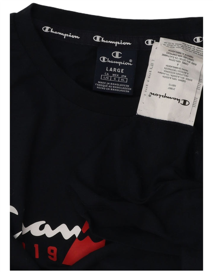 CHAMPION Top grafico da uomo a maniche lunghe grande in cotone blu navy