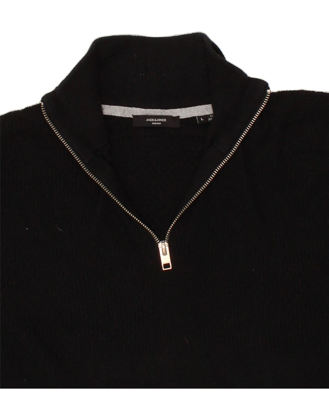 JACK & JONES Mens Premium Zip Neck Jumper Sweater Large Black Cotton Vintage Jack & Jones and Second-Hand Jack & Jones from Messina Hembry 
